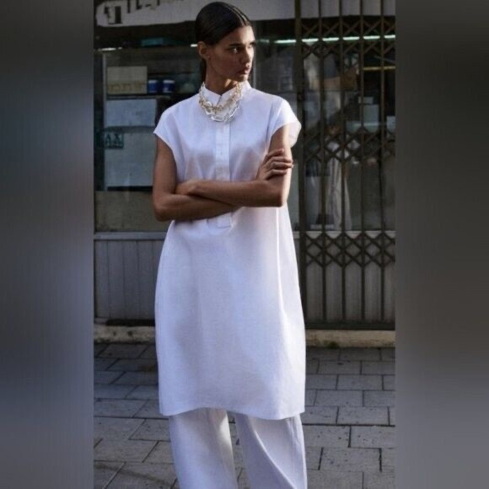 COS Oversized White Midi Shirt Dress | Cotton Blend | Size 36 (Small–Medium)